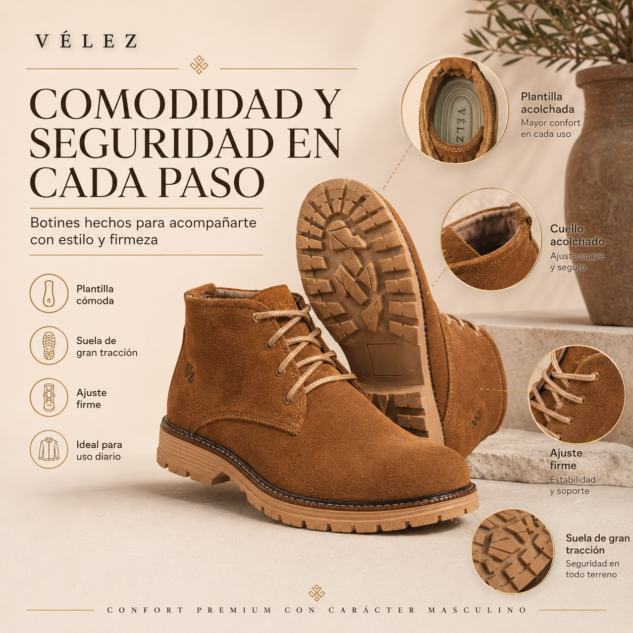 BOTIN VELEZ CUERO GENUINO CARNAZA + CAJA