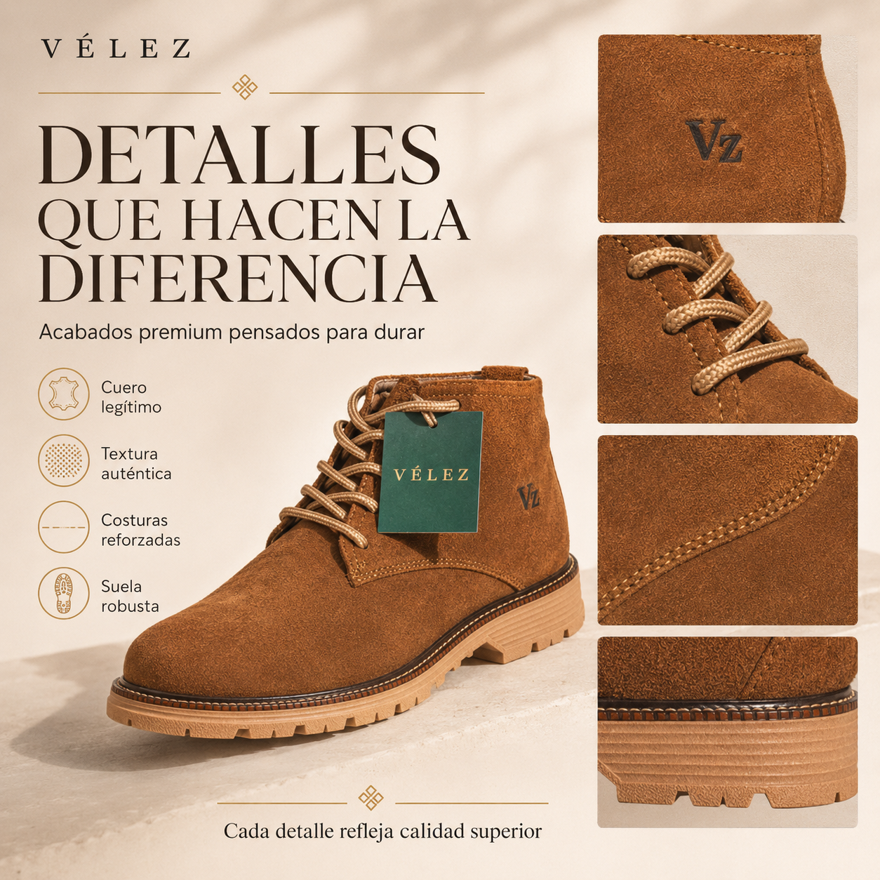BOTIN VELEZ CUERO GENUINO CARNAZA + CAJA